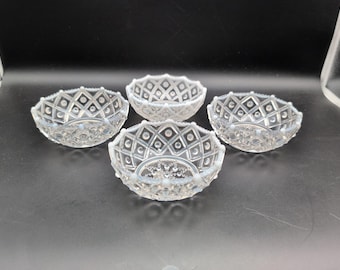 Rare Set of 4 Aetna Glass Hobnail White Opalescent Berry Bowls Starburst Center