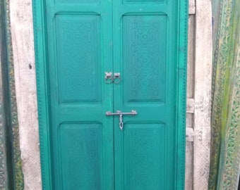 GREEN Carved Single Door| Interior door | Solid wood door | Hand Carved | ancient Moroccan door