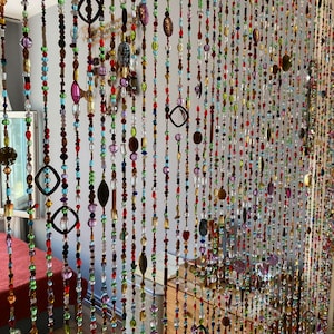 Unique Beaded Curtain, Bohemian Curtain, Bohemian Bead Hanging, Colorful Beaded Strands, Boho Curtain With Bead Strings, Bead Room Divider