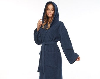 Women's Hooded Empress Turkish Cotton Terry Bathrobe Full Length Long