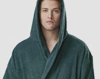 Men's Turkish Cotton Terry Hooded Full Length Long Bathrobe