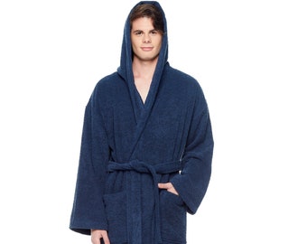 ARUS Men's Turkish Cotton Terry Hooded Full Length Long Bathrobe