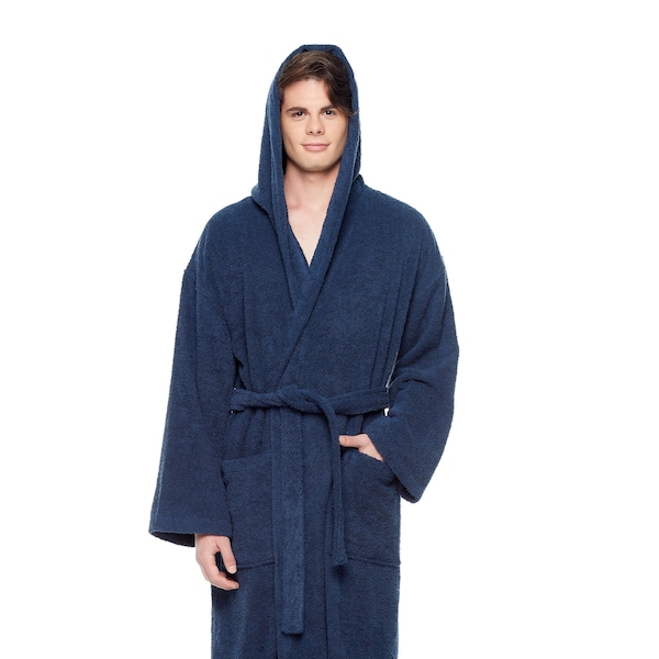 ARUS Men's Turkish Cotton Terry Hooded Full Length Long Bathrobe