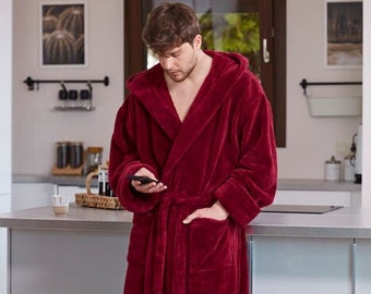 Men's Long Hooded Fleece Floor Length Full Ankle Long Turkish Bathrobe