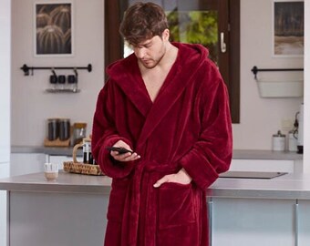 Men's Long Hooded Fleece Floor Length Full Ankle Long Turkish Bathrobe