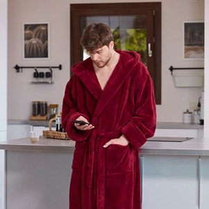 Men's Long Hooded Fleece Floor Length Full Ankle Long Turkish Bathrobe