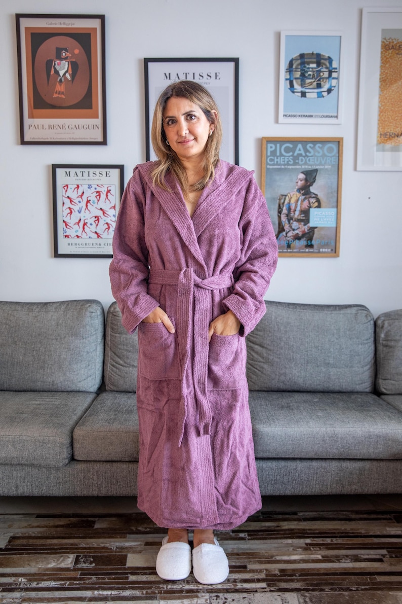 Women's Hooded Turkish Cotton Terry Bathrobe Long Etsy Canada