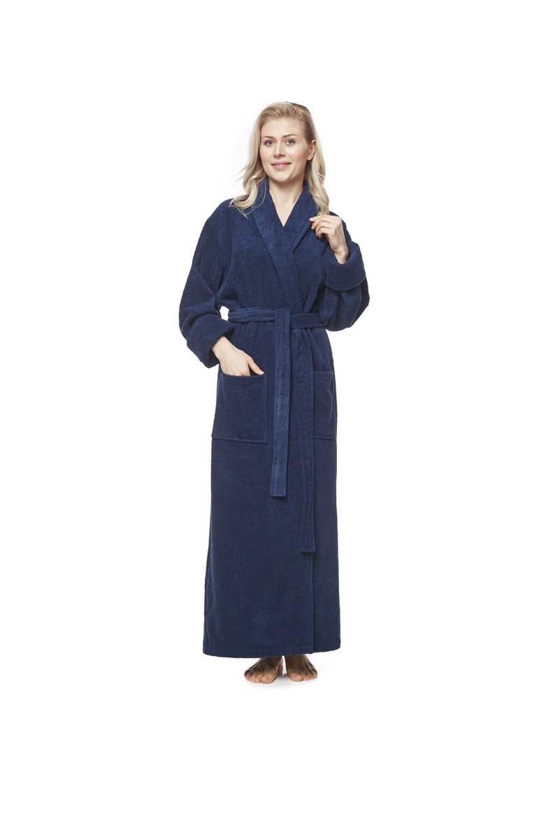 Women's Luxury Full Ankle Length Turkish Cotton Bathrobe Marine Blue
