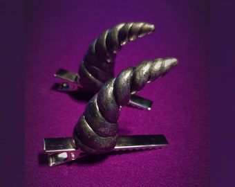 Devil Horn Hair Clips – Twisted Polymer Clay Horns – Goth Cosplay Accessory