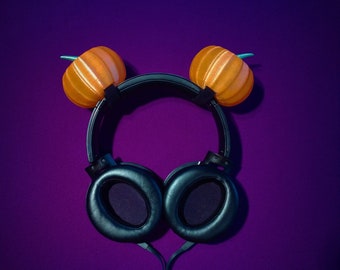 Pumpkin for Headsets ~ Jack o' lantern ~ Halloween Gift ~ Cosplay ~ Fall Pumpkin Ears ~ Headphone Attachment ~ Gamer ~ Spooky Headband