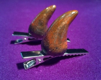Devil Horn Hair Clips ~ Festival Cosplay Accessory ~ Halloween Demon Horns Clips ~ Goth Gift ~ Pagan Yule Xmas Gift ~ Party Present