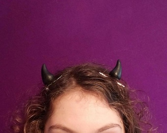 Black Devil Horn Hair Clips ~ Festival Cosplay Accessory ~ Halloween Demon Horns Clips ~ Goth Gift ~ Pagan Yule Xmas Gift ~ Party Present