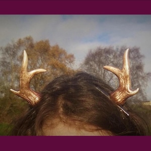 Mini Golden Deer Antler ~ Festival ~ Pagan Fashion ~ Cosplay ~ Gold Reindeer Antlers ~ Halloween ~ Hair Clips ~ Christmas Gift ~ Xmas