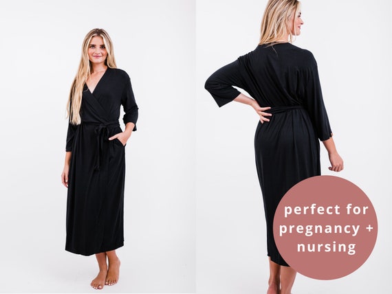 Black Maternity Robe Robe for Pregnant Women Nursing or - Etsy
