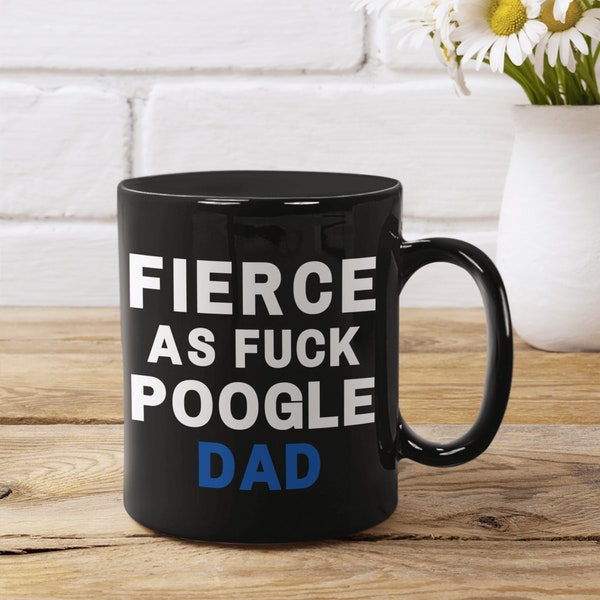 Poogle Owner Gifts, Poogle Black Coffee Mug For Dad (USA SHIPPING ONLY)