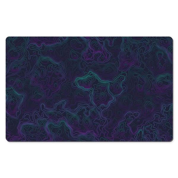 Blue Purple Green Retrowave Topographic Desk Mat, Desk Pad, Large Gaming Mouse Pad, Desk Accessories