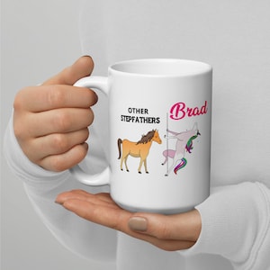 Benutzerdefinierte Namenskaffeetasse für Stiefvater, personalisierte Stiefvater-Einhorn-Kaffeetasse