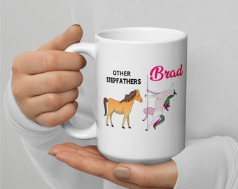 Tazza da caffè con nome personalizzato per il patrigno, tazza da caffè con unicorno personalizzata per il patrigno
