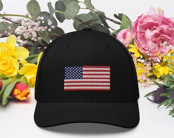 American Flag Embroidered Retro Trucker Hat