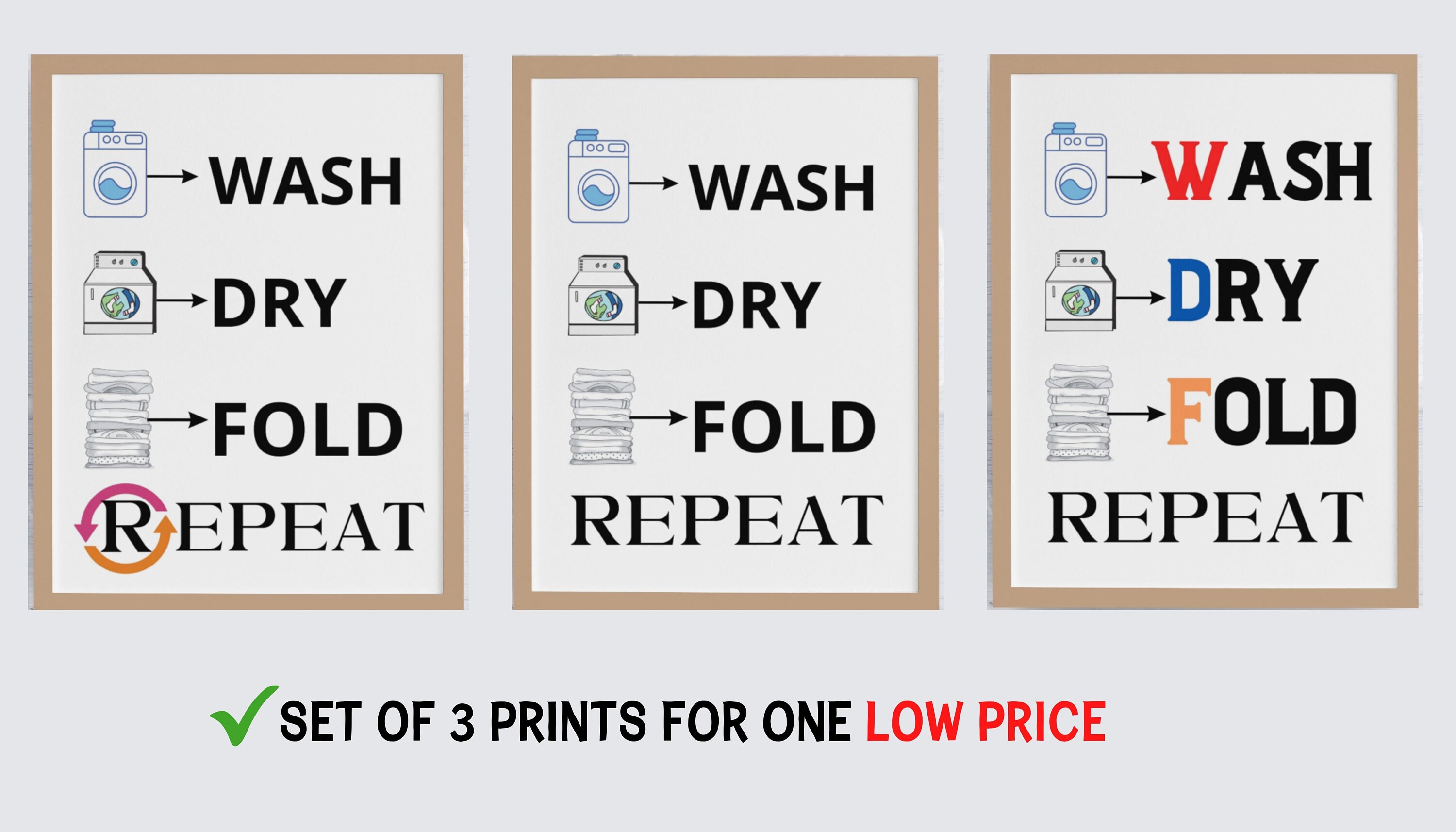 Wash Dry Fold Repeat Printable Wall Art Colorful Laundry Room - Etsy