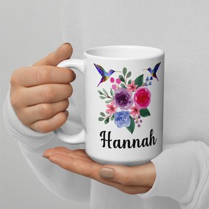 Custom Name Hummingbird Mug: Floral Bird Lover Gift