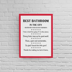Funny Bathroom Review Sign Wall Decor, Printable Toilet Review by ...