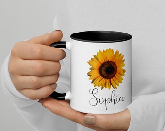 Personalized Sunflower Coffee Mug: Custom Name Ceramic Cup