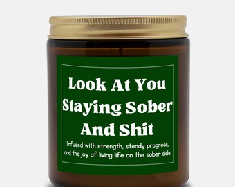 Sobriety Candle Gift, One Year Sober Gift Amber Jar 9oz