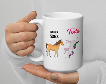 Personalisierte Einhorn-Kaffeetasse für Sohn: Benutzerdefiniertes Weihnachtsgeburtstagsgeschenk