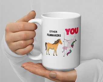Koffiemok grappige filmmaker: cadeau eenhoorn regisseur