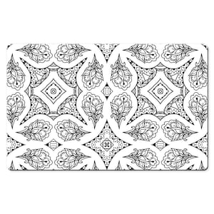 Mandala Black And White Topographic Desk Mat, White Pattern Botanical Line Extra Large Desk Mat Mousepad, Abstract Large Gaming Desk Pad