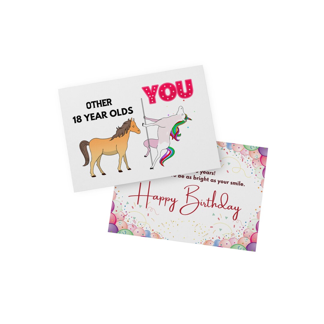 Funny 18th Birthday Greeting Card, Unicorn Eighteen Card, 18 Bday Card ...