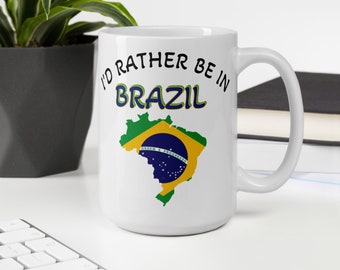 Tazza Brasile: mappa della bandiera brasiliana, divertente regalo da viaggio