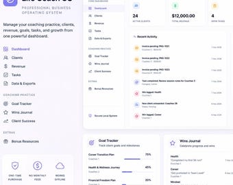 Life Coach Business-besturingssysteem | Klantbeheerdashboard | Businesssuite voor coaching