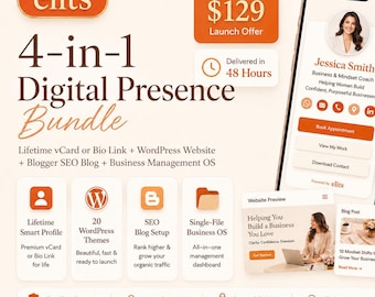 Configuración del kit de marca digital: vCard / Enlace a la biografía + Sitio web de WordPress + Blog SEO con enfoque local + Sistema operativo empresarial