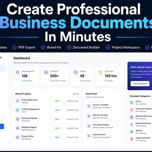 May include: A digital dashboard interface for PDF Document Creator Pro featuring a sidebar with navigation icons, a main area displaying recent projects, quick start options, and template categories with text labels in English.