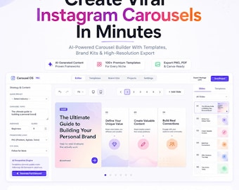 Carrousel-besturingssysteem: AI, Instagram-bouwer | Bewerkbaar canvas: pdf-export | Merkkits, sjablonen, hoge resolutie, png