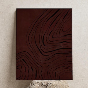 Minimalist Burgundy Abstract Digital Wall Art – Modern Printable Poster with Organic Lines for Japandi, Neutral, and Contemporary Interiors