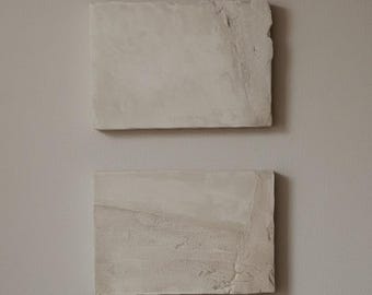 Wabi Sabi Wall Art Set of 2 – Minimalist Textured Plaster Panels, Neutral Beige Relief Diptych, Modern Abstract Wall Decor