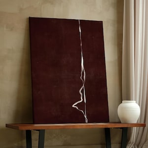 Minimalist Abstract Wall Art – Deep Burgundy & White Line Poster, Modern Large Printable Artwork for Contemporary Home and Office Decor