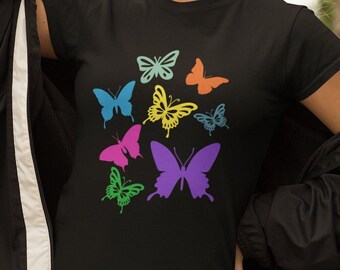 Flying Butterfly T-Shirt, Random Colored Butterflies, Women's Style, Gift For Her