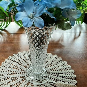 Vintage Crystal Diamond Pattern Pedestal Trumpet Vase