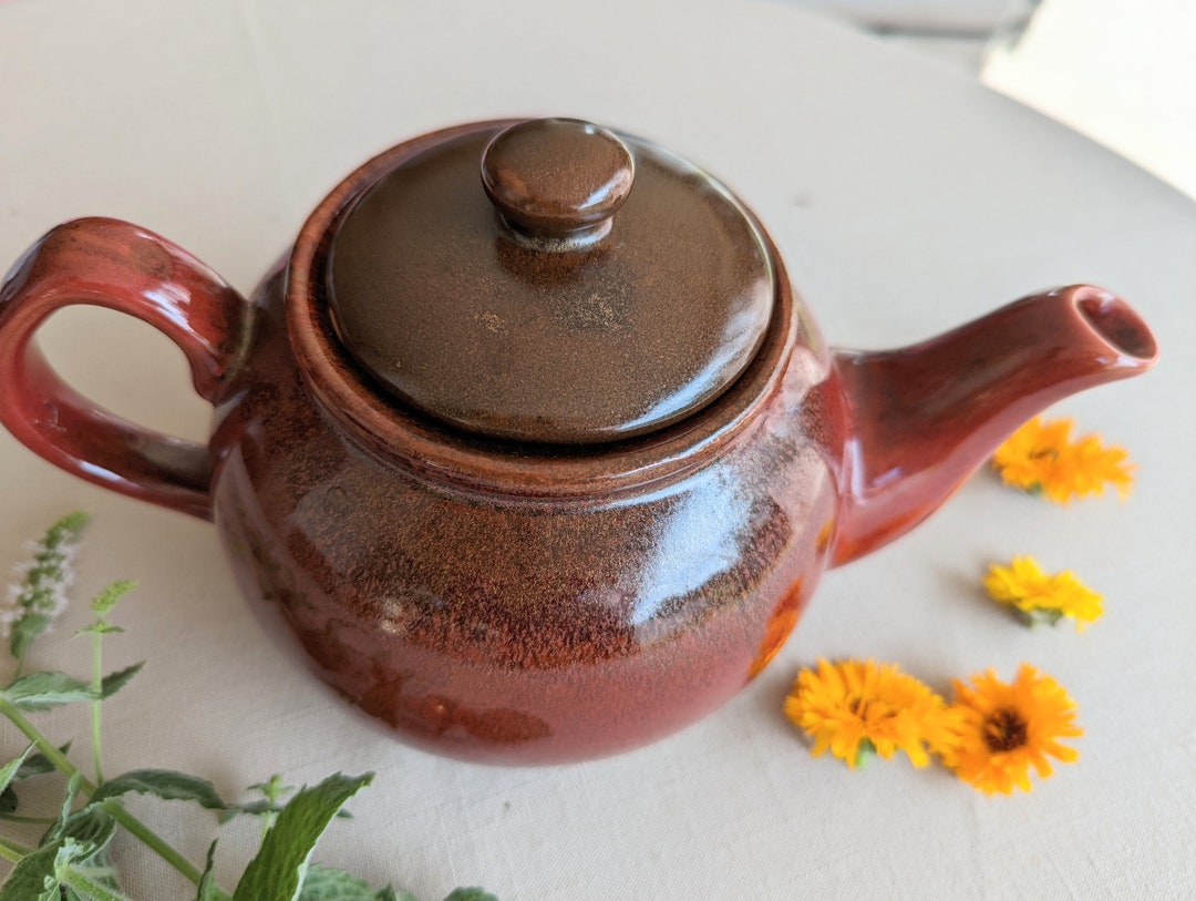 Vintage Red/brown Stoneware Teapot Etsy