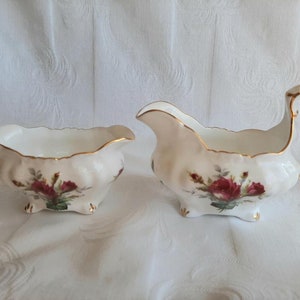Vintage Hammersley & Company Fine Bone China Sugar Bowl and Creamer Rose with Gold Trim Pattern Made in England