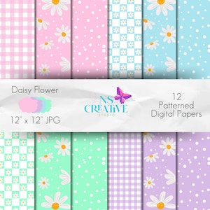 Daisy Flower Digital Pattern, Digital Scrapbooking Paper Pack - For Personal and Commercial Use