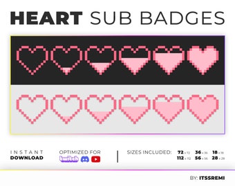 Pixle Heart Sub Badges for Twitch