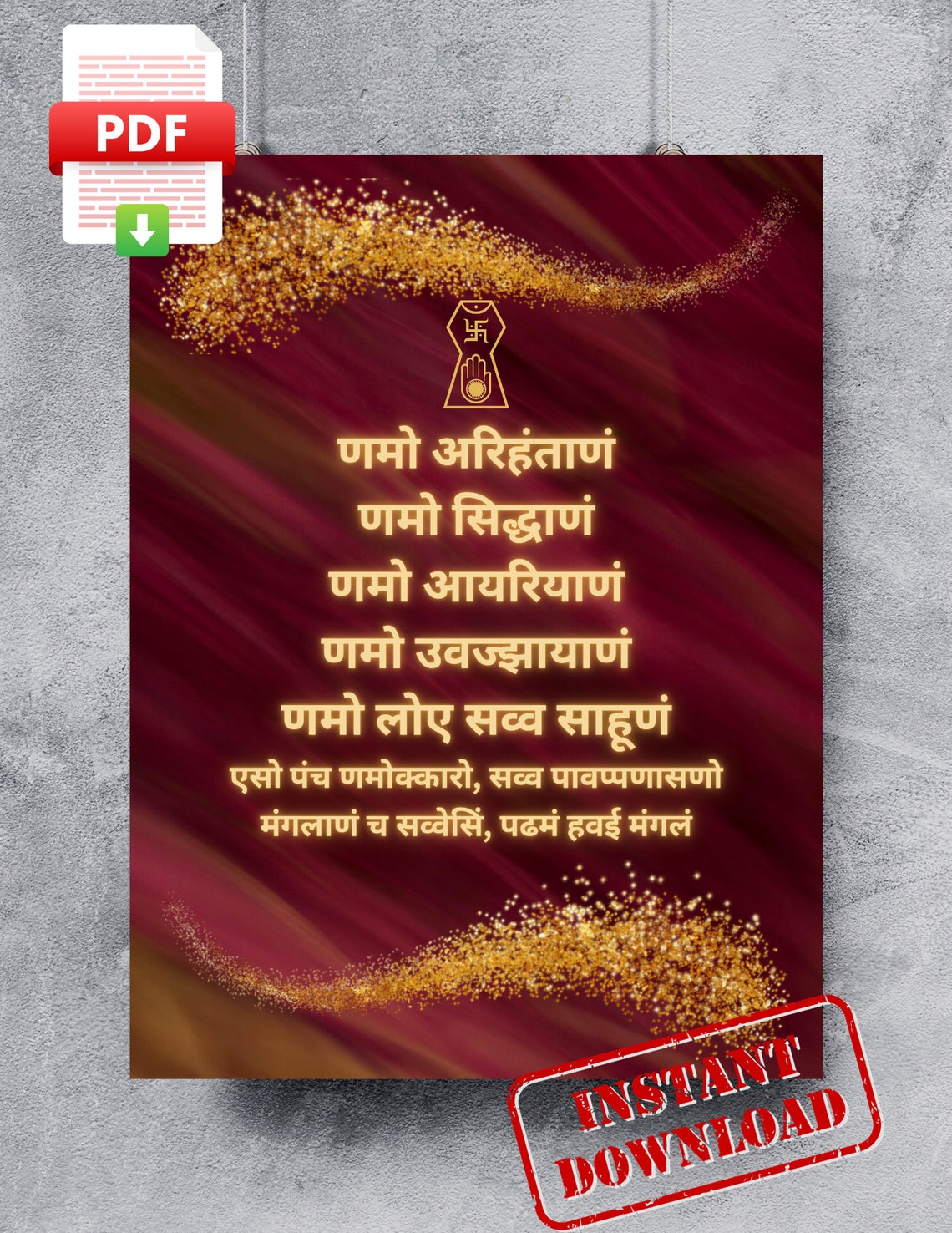 Digital Jain Navkar Mantra Poster - Spiritual Wall Decor With Red and ...
