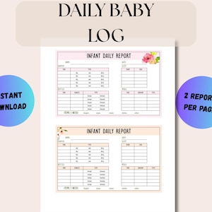 Daycare Paperwork, Baby Daily Log, Babysitter Report, Childcare Log, Daily Report, Nanny Report, Instant PDF Download - Cute Flower Theme!