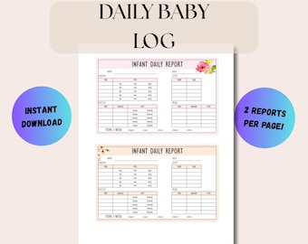 Baby Daily Log, Babysitter Nanny Report, Cute Flower Theme (Instant PDF Download)
