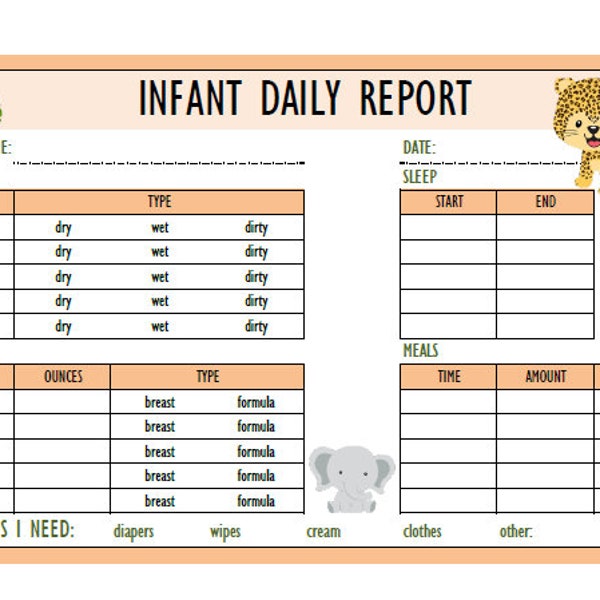 Infant Daily Report - Etsy
